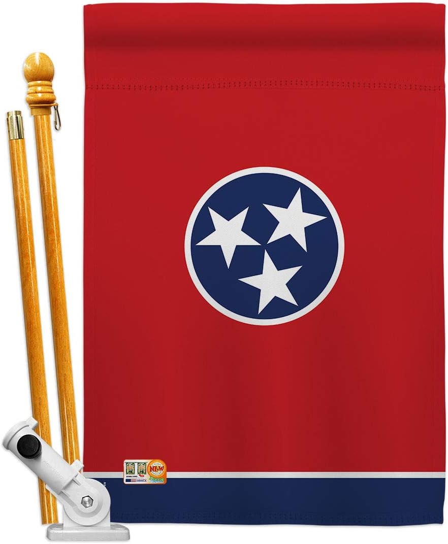 HS191543-P3 Tennessee Americana States Decorative Vertical, House Flag Set 28"x 40" w/Flagpole, Multi-Color