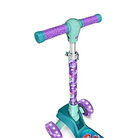 Jetson Disney\'s The Little Mermaid Three-Wheel Kids\' Kick Scooter | Includes LED Lights on Stem & Light-Up Wheels |Height-Adjustable Handlebar Lean-to-Steer |Easy-Folding Mechanism Ages 3+, Purple