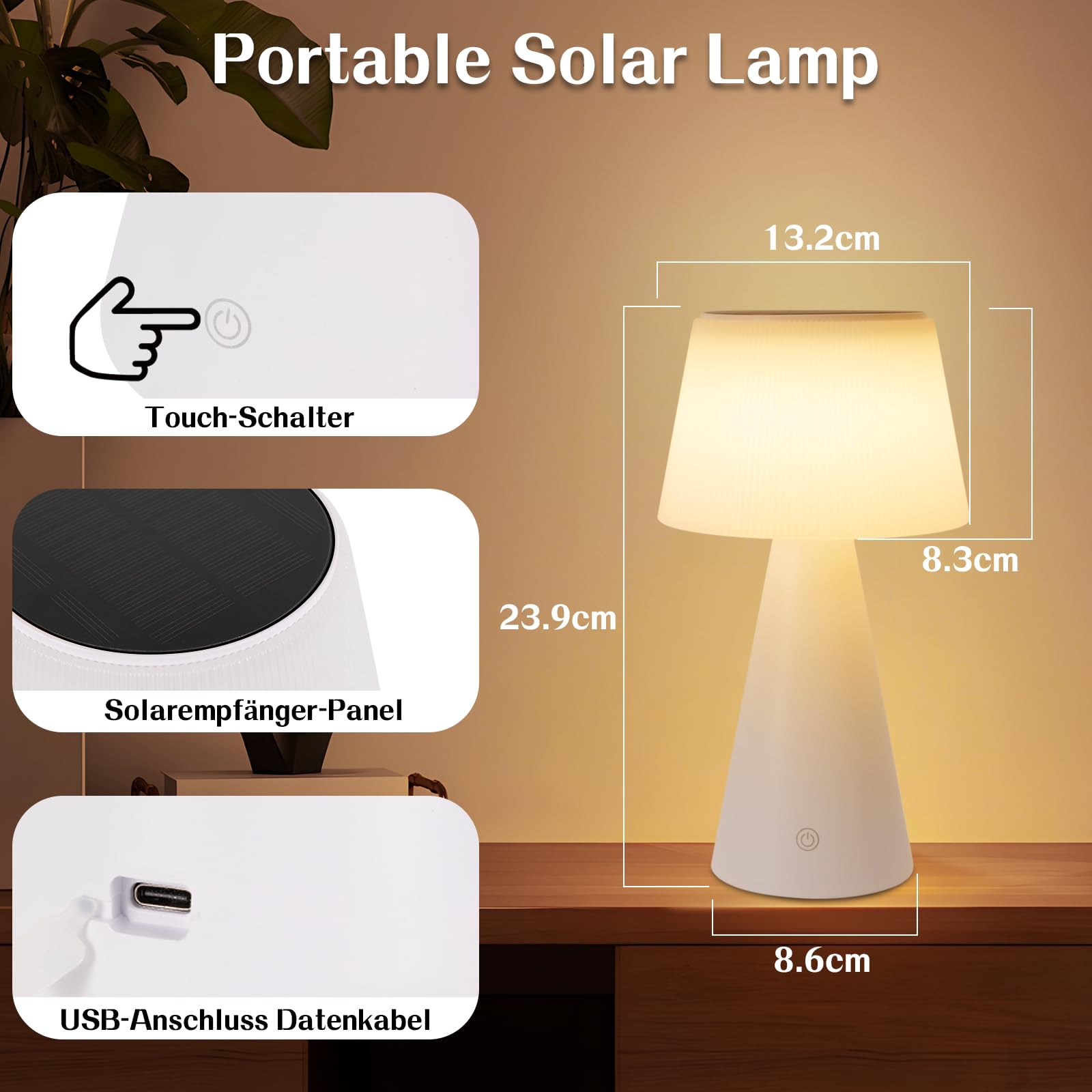 Juego de 2 Lámparas de Mesa LED Inalámbricas, Táctiles y Recargables | Lámparas con Batería 3600mAh e Intensidad Ajustable, Diseño IP44 para Interior y Exterior, Ideal para Salón y Dormitorio