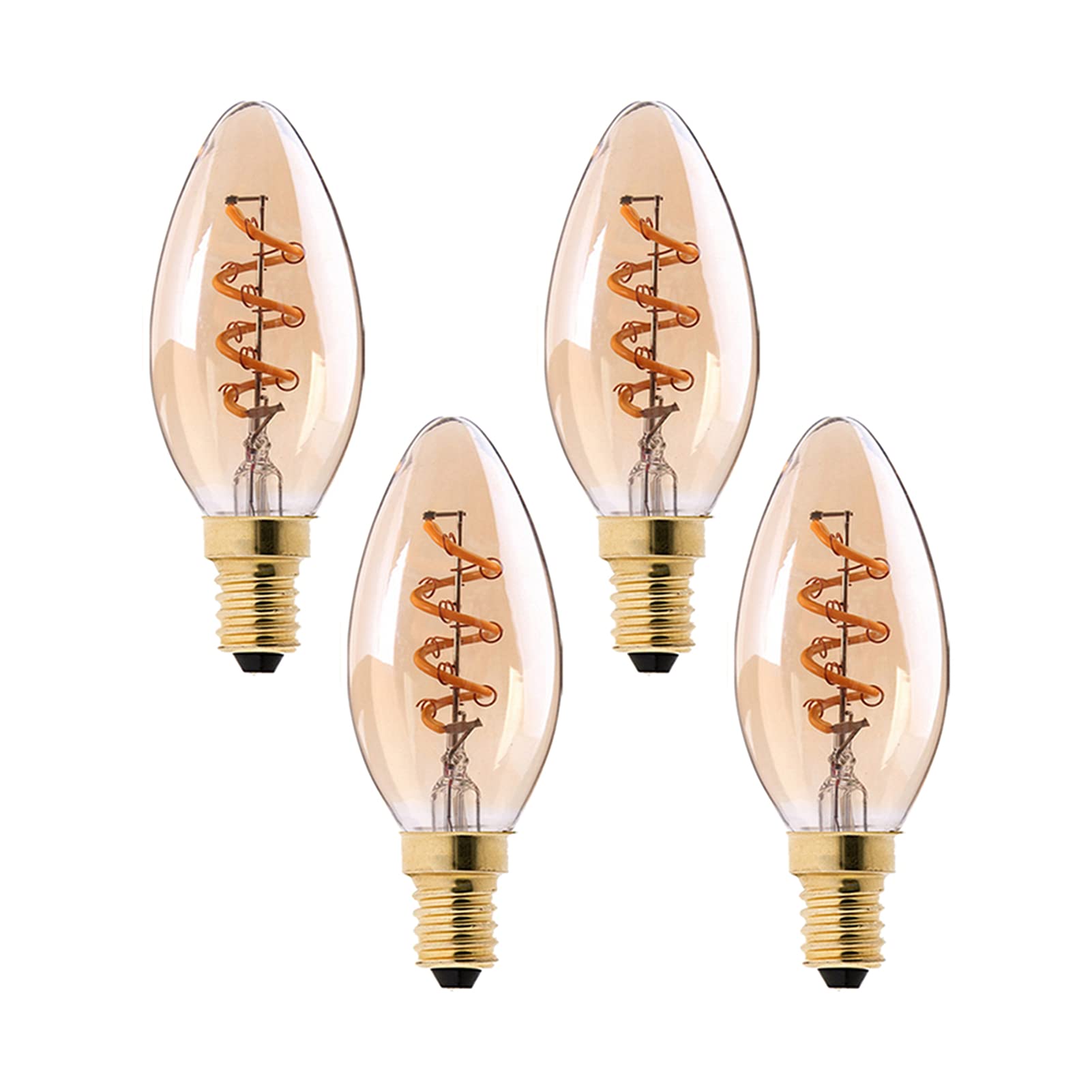 Ampoules LED Edison vintage, 3 W en forme torpille, ampoule jaune chaud 300 lm, équivalent 30 W, ampoules à filament LED Spial flexibles antiques C35T, culot E12, lot 4