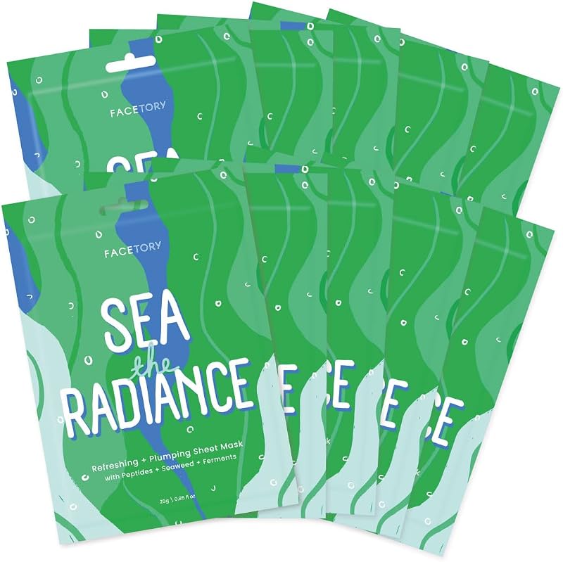 FACETORY Sea the Radiance Máscara facial com extrato de algas e colágeno marinho, pacote com 10