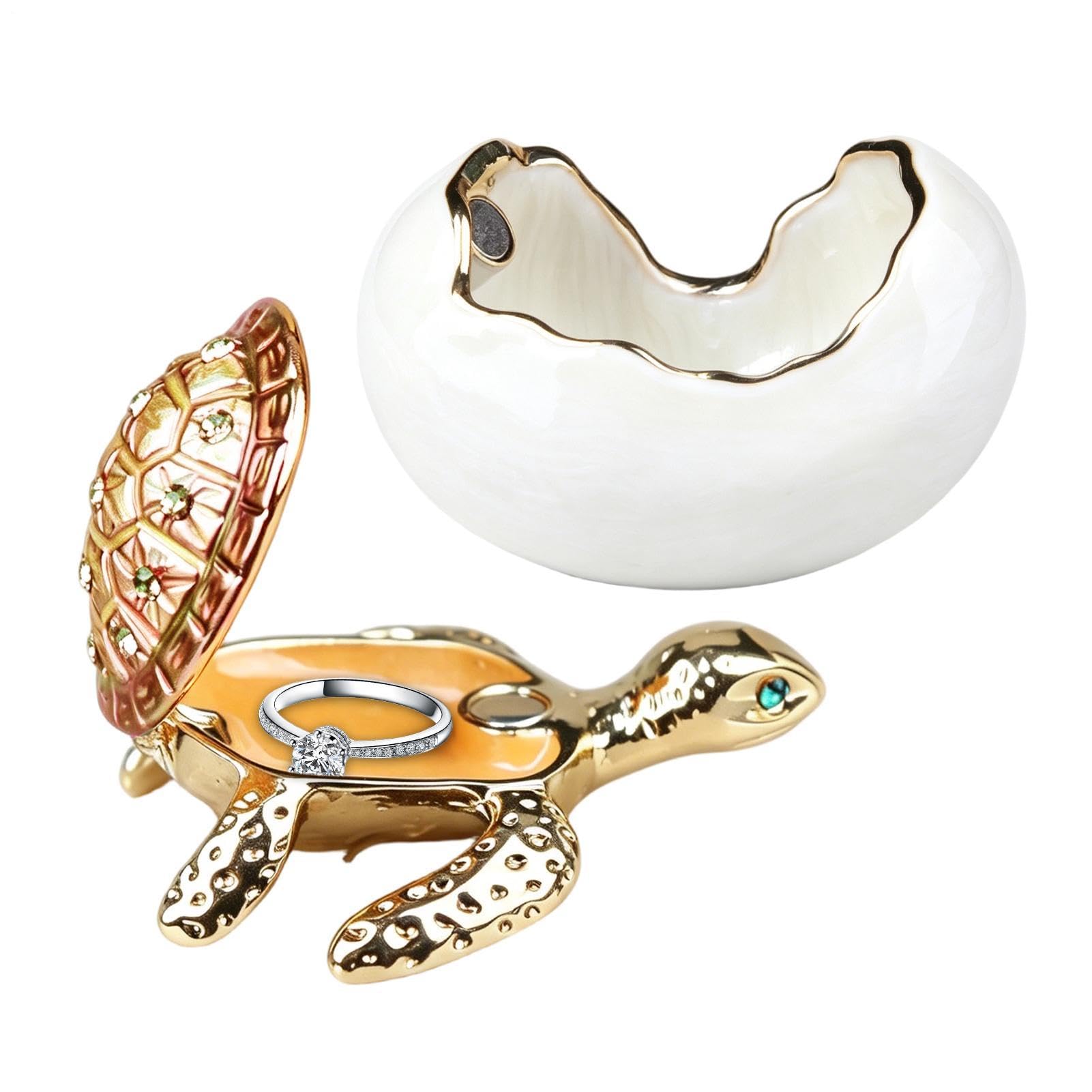 Boîte à bijoux tortue marine en zinc avec couvercle articulé