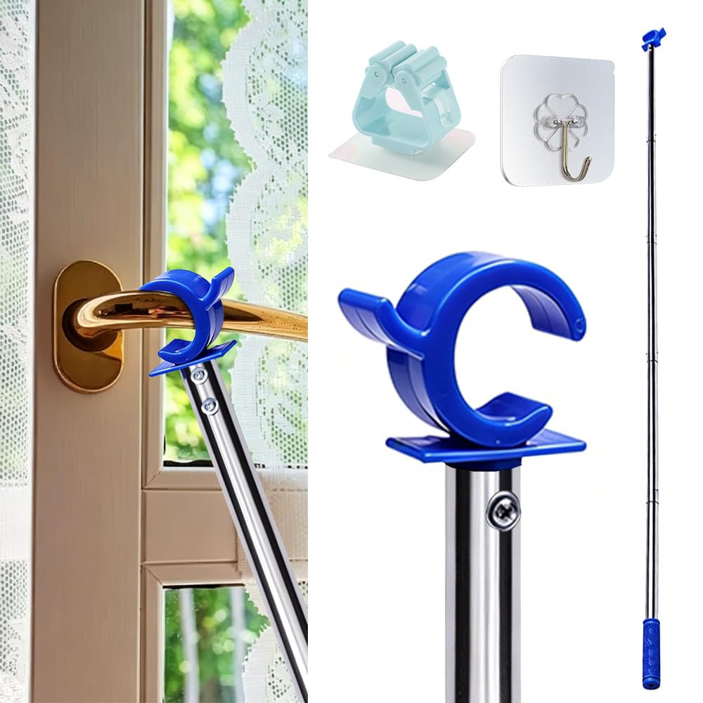 Rppiup Blue Window Pole Opener 1.88M, Telescopic Skylight Opener With Hook For Roof Windows & Blinds, Stainless Steel Loft Hatch Pole With Non-Slip Grip, Compatible With Most Skylights & Attic Ladders