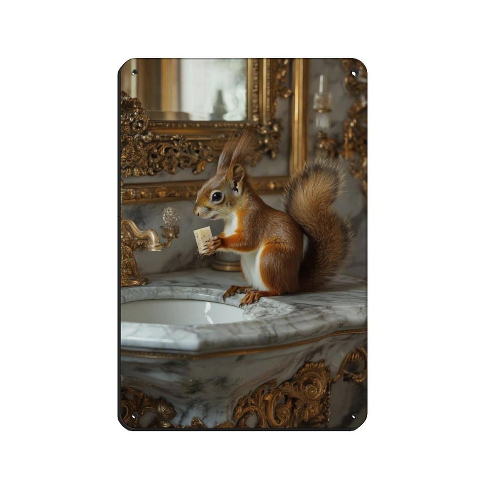 Adorable Squirrel Bathroom Art Tin Sign Vintage Metal Pub Club Cafe Bar Home Wall Art Decoration Poster Retro 8x12inch(20x30cm)