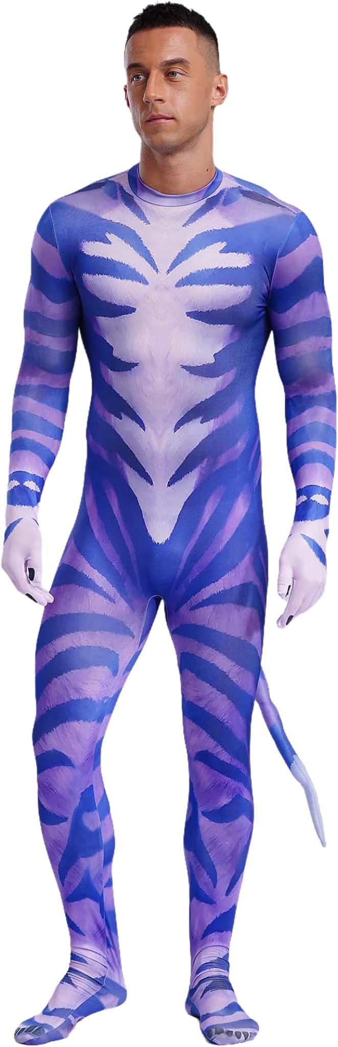 Men's Halloween Bodysuit Muscle Animal Printed Cosplay Skinny Catsuit Fullbody Jumpsuit Tail