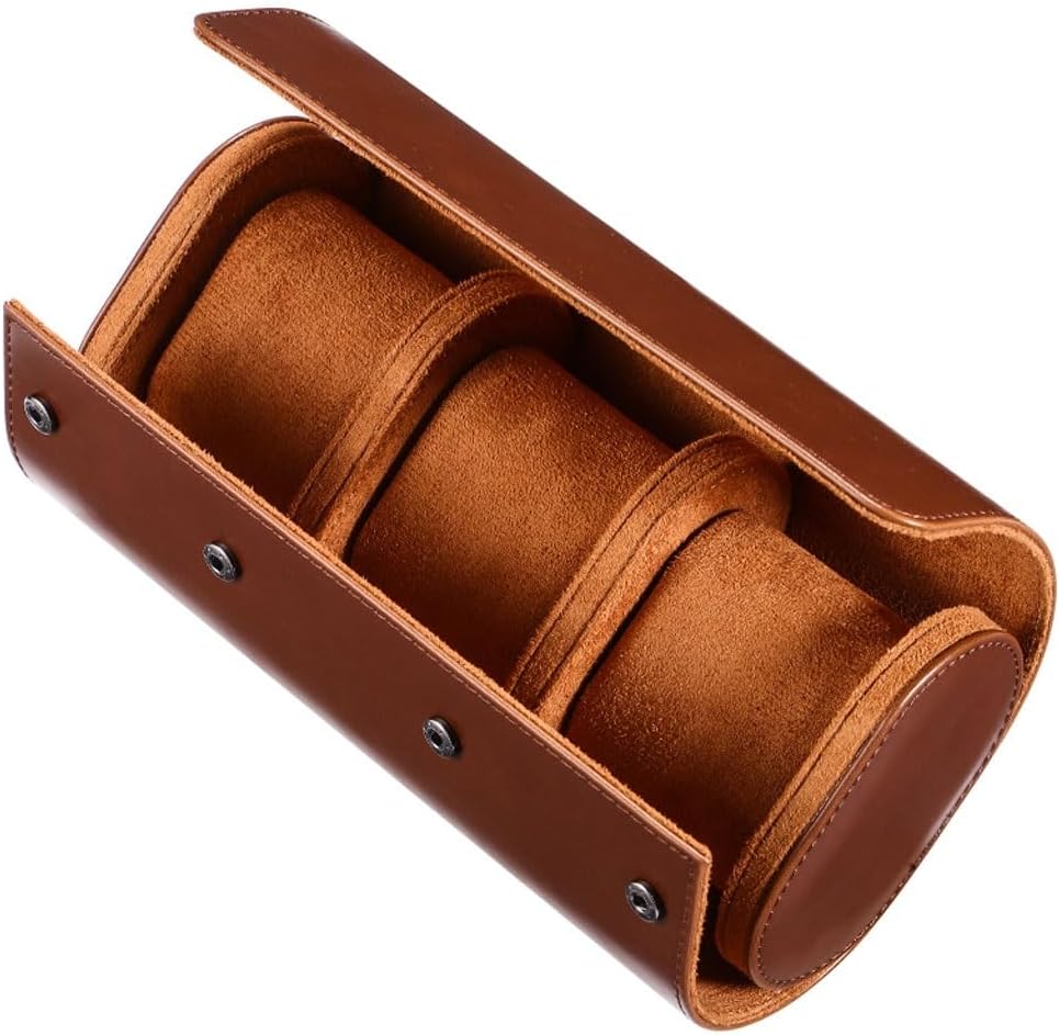 Cylinder Watch Case Storage Box 3 Grids Roll Holder Wristwatch Jewelry Gift Display