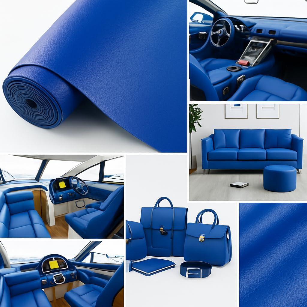 Faux Leather Fabric Soft Skin Grain PU Leather for Furniture Cover Reupholster Sofa Chairs Cushions Vinyl Upholstery. (Royal Blue, 1 Yard)
