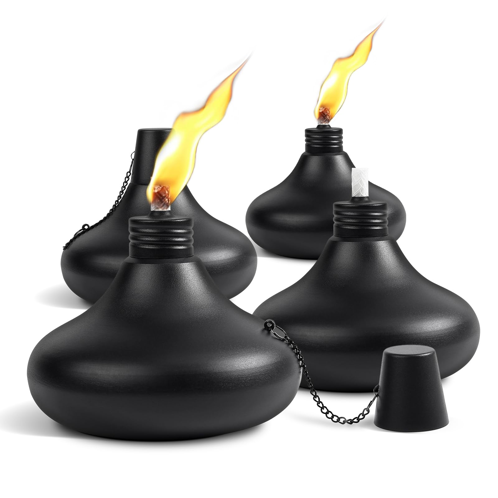 Upgraded Tabletop Torches Set of 4, 24oz Citronella Candles for Outdoor, Metal Table Top Torches for Outside, Refillable Torch Lanterns for Patio, Yard, Deck, Garden, Party