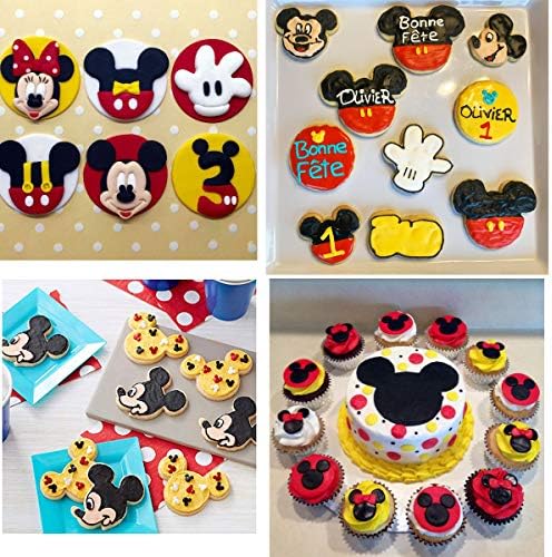 8 Pieces Mickey and Minnie Mouse Cookie Cutters Set for Kids, Mickey Mouse Head, Minnie Mouse, Minnie Bow, Mickey Mouse Body, Palm and Shoes, Biscuit Cutters Fondant Baking Mould