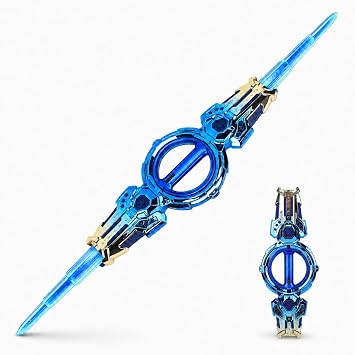 Vikye Double Ended Retractable Light Up Sword, Rotating Double Edged Saber Expandable Glowing Toy with 500mAh Battery, for Boys Girls Blue