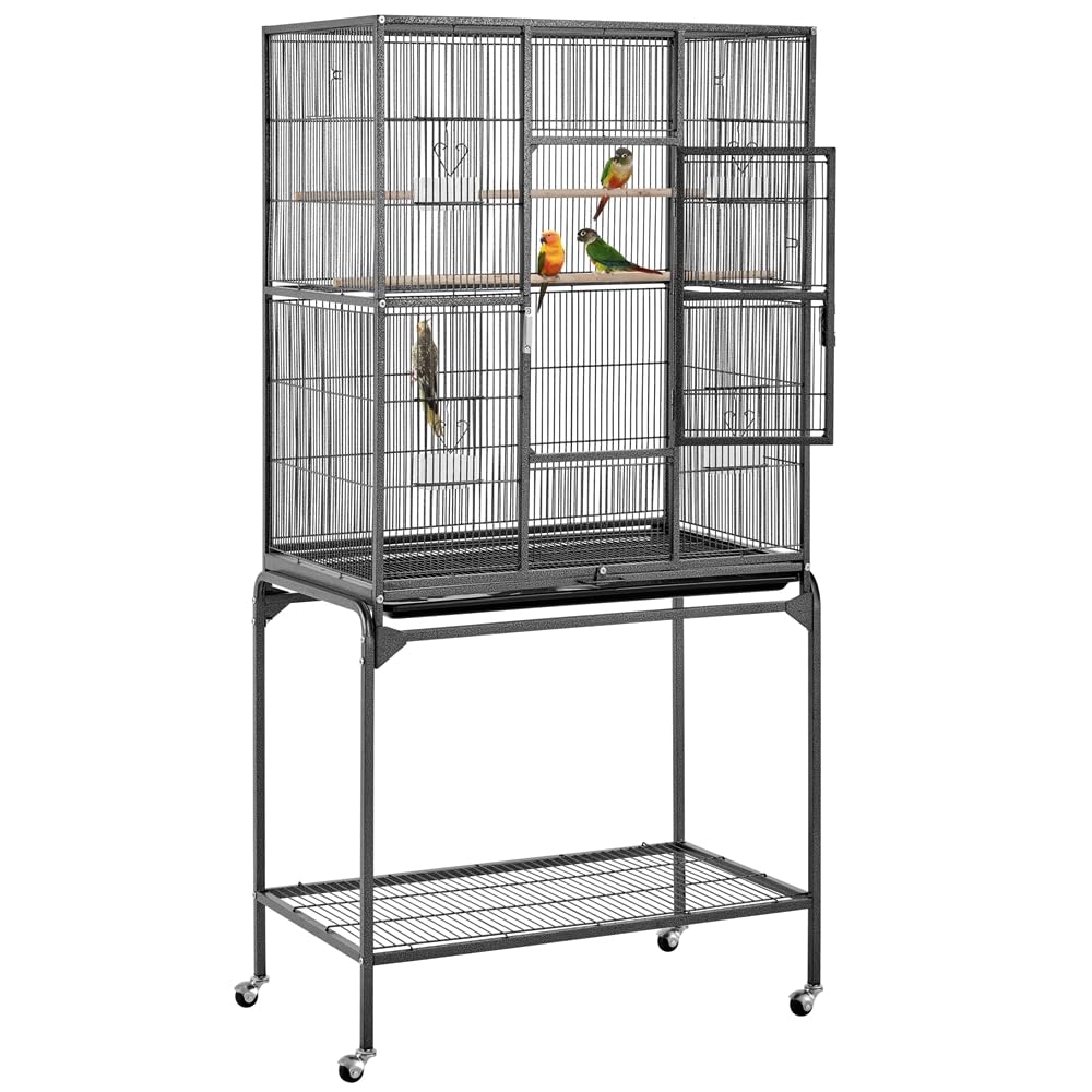 Yaheetech Vogelvoliere Vogelkäfig mit Tür Vogelhaus Vogelbauer mit 4 Rollen 47 x 81 x 160 cm