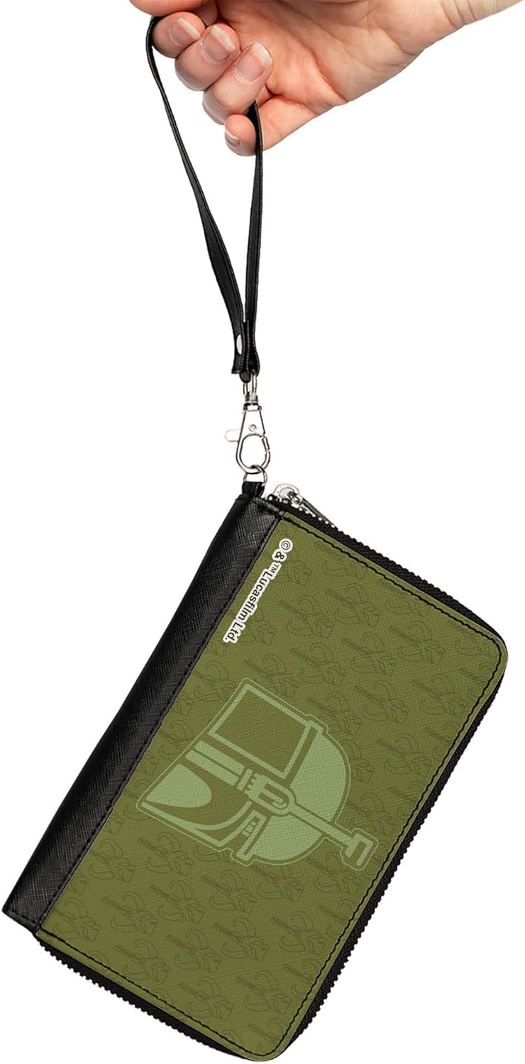 Buckle-Down Star Wars Wallet, Zip Around, Star Wars Boba Fett Helmet Mandalorian Crest Kyrbes Skull, Vegan Leather - Image 2