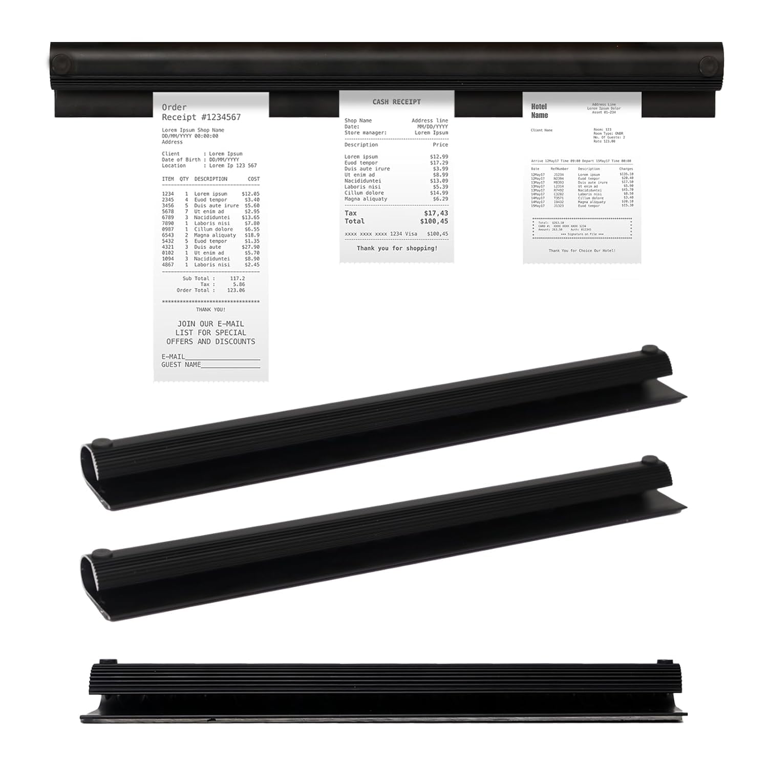 3 StückBestellleiste Bonleiste Gastronomie mit Stift 30 cm (Schwarz) | 3er-Set, Inklusive Stift, 30 cm Länge, Für Gastronomie