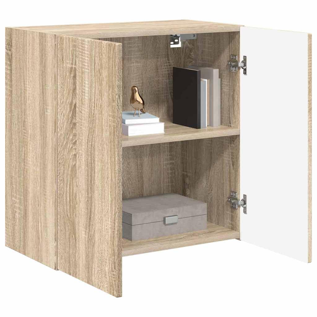 TV-Wandschrank, Holz, Sonoma-Eiche, 59,5 x 31 x 60 cm | Drehtüren 90°, Aufbewahrung mit mehreren Fächern, einfach zu installieren, Pflege mit feuchtem Tuch