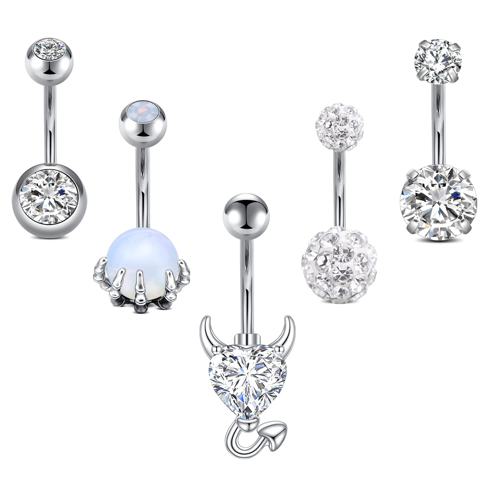 JFORYOUpiercing ombligo acero quirurgico CZ brillante pircings para el ombligo para mujeres Diseño de mariposa de corazón de girasol