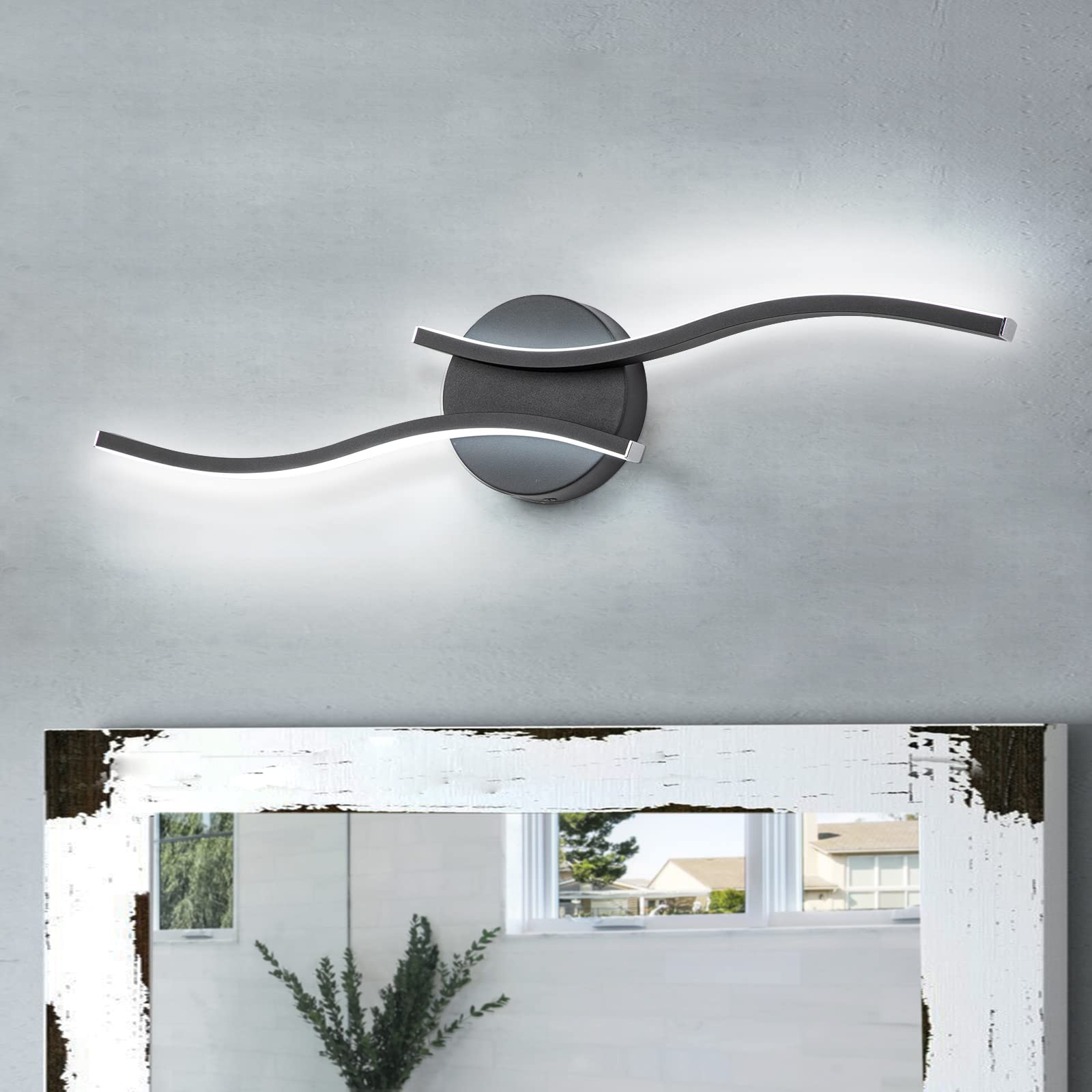 HUOKUDimmable Bathroom Vanity Light Fixtures 24 inch, Modern Black LED Bathroom Wall Sconce Lighting Over Mirror for Makeup Living Room and Hallway, 6000K White Light