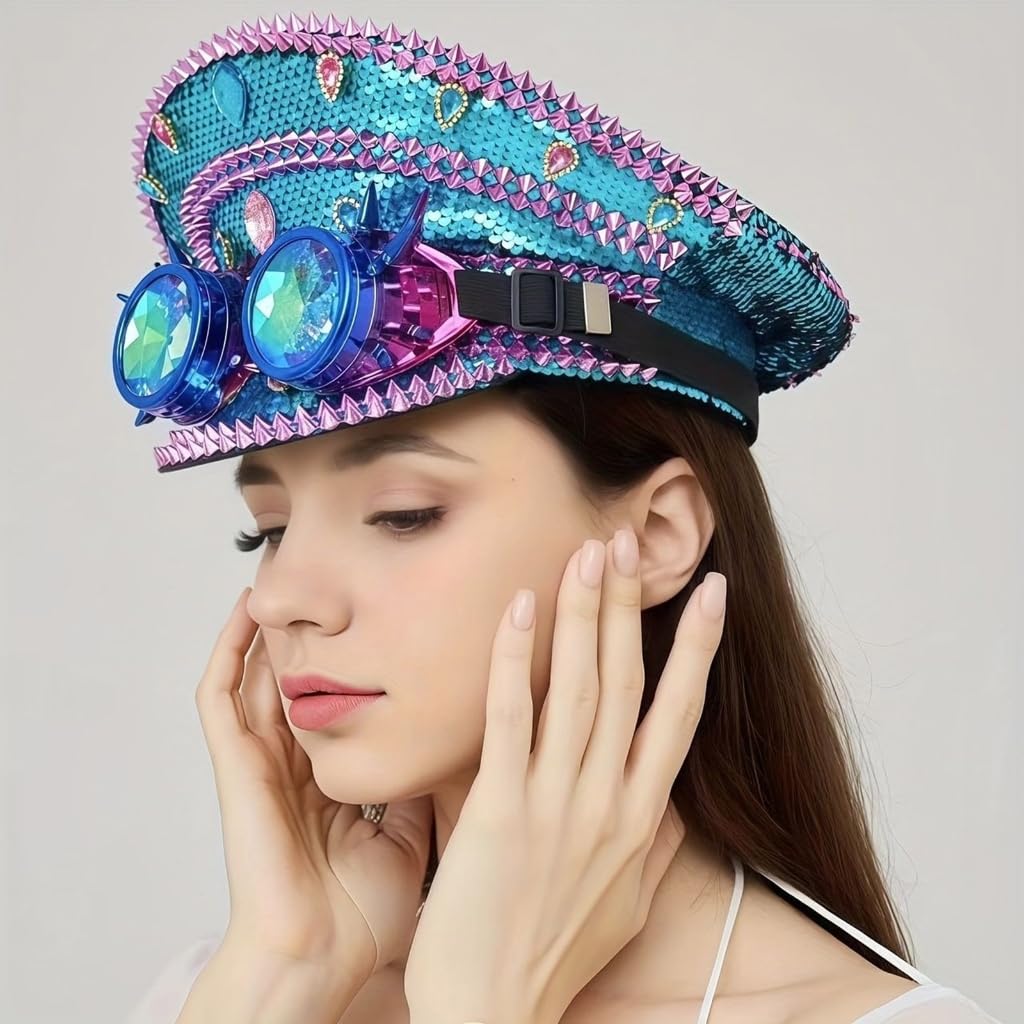 Chapeau marin à rivets pour événements décontractés et formels avec strass cloutés pour cosplay, festival de musique, accessoires de jeu de rôle