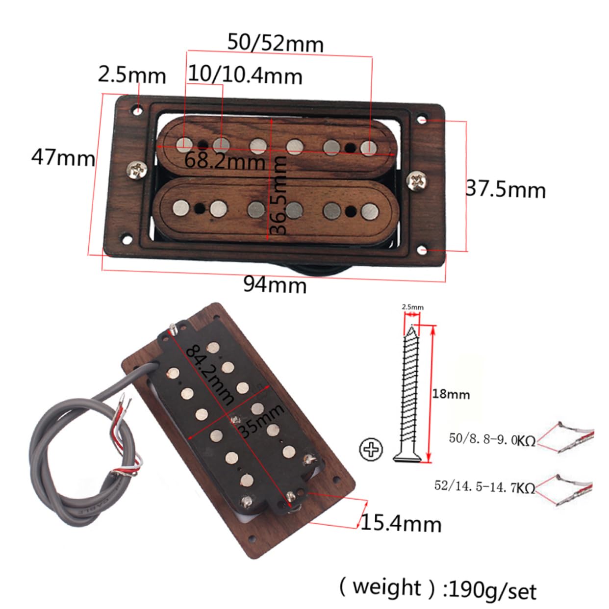 BESTonZON Pickup Per Chitarra Elettrica Humbucker in Palissandro Corde Parti Di Ricambio Per Manico Ponte Filo Di Rame Alnico