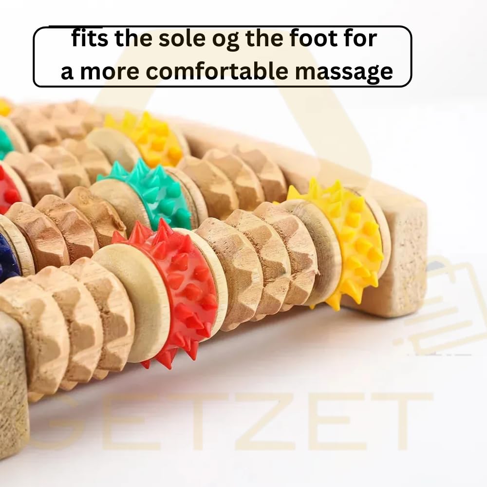 GETZET Acupressure Point Wooden Foot Massager Roller Relax Stress And Blood Circulation Relief Health Care Product Heal Board Five Roller Exercise lag Relaxation - Woodencolor. 3