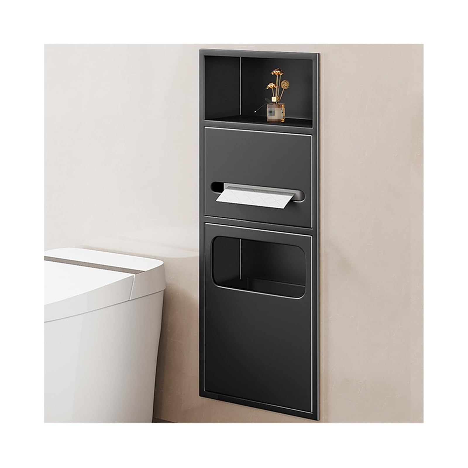 Distributeur d'essuie-Mains encastré/Poubelle à déchets Distributeur d'essuie-Mains en Acier Inoxydable avec Poubelle Amovible et Rangement Ouvert Distributeur de Papier Toilette