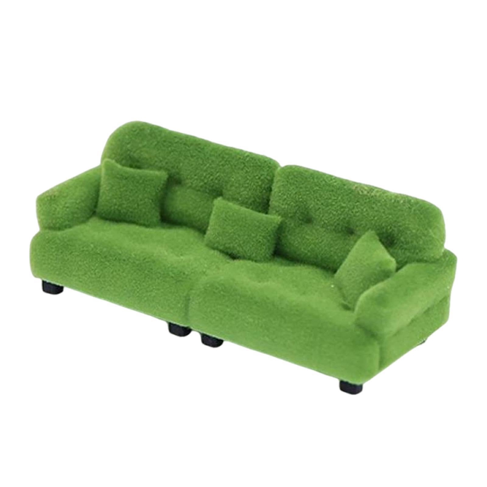 Divano in Miniatura, Mobili Floccati, Soggiorno, Camera da Letto, Micro Scena, Decorazione, Ornamento Classico, Divano per Casa delle Bambole, 1 20 Verde
