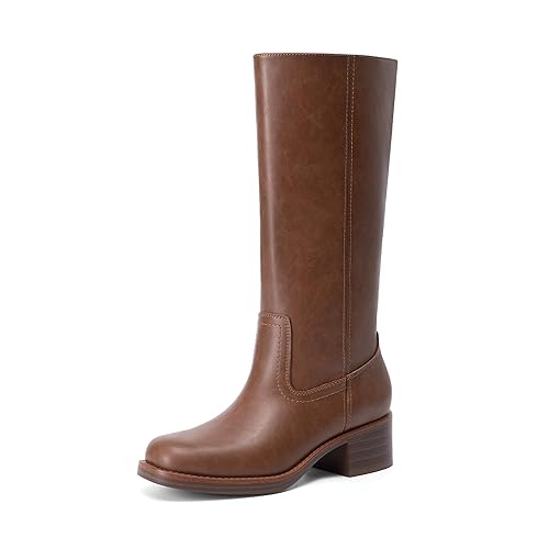 DREAM PAIRS Women's Mid Calf Riding Boots Square Toe Retro