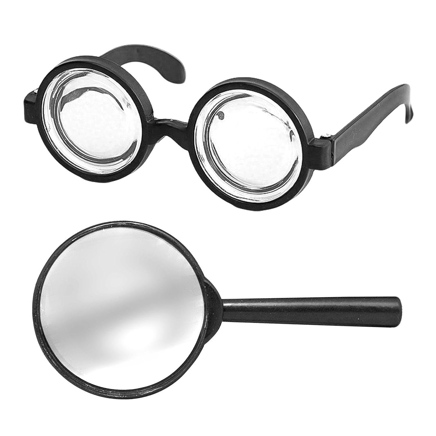 Occhiali Rotondi da 1 Pezzo E Lente d'Ingrandimento in Acrilico da 1 Pezzo, Occhiali Divertenti, Lente d'Ingrandimento Manuale, Oggetti di Scena per Giochi di Ruolo