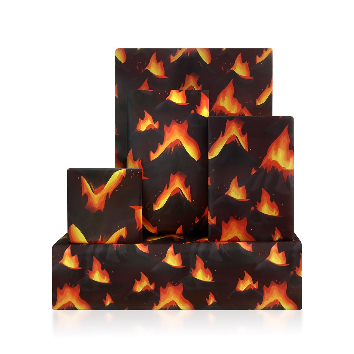 Volcano Lava Gift Wrapping Paper,4 Folded Sheets Burning Mountain Gift Wrap Paper Funny Cool Cartoon Fire Birthday Wrapping Papers for Kids Boy Science Funny Birthday Party Gift Wrap,20x28 inch