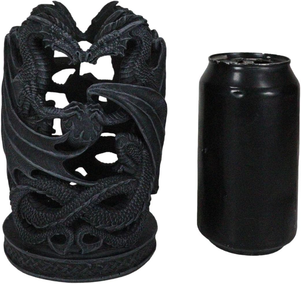Ebros Gift Medieval Fantasy Celtic Earth Guardians Dual Dragons Stationery Or Pillar Candle Or Bottle Holder Statue Gothic Dragon Themed Multi Purpose Organizer