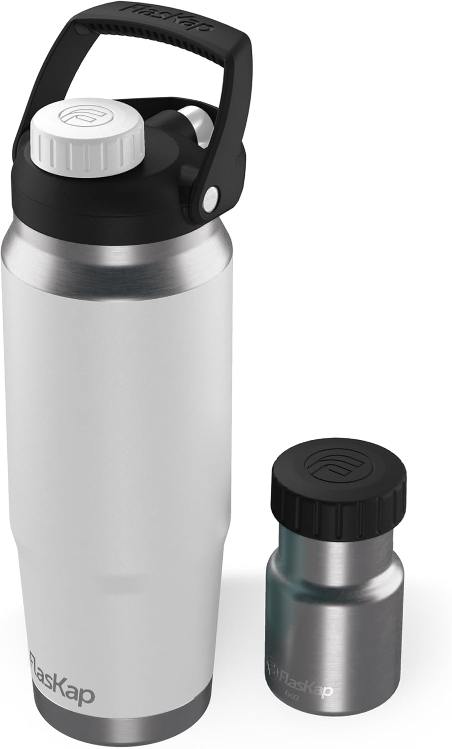 Flaskap FreePour System: 6oz Mixed Drink Tumbler Attachment and 26oz Cup Holder Friendly, Stainless Steel Water Bottle, Removable Hidden Flask Reservoir