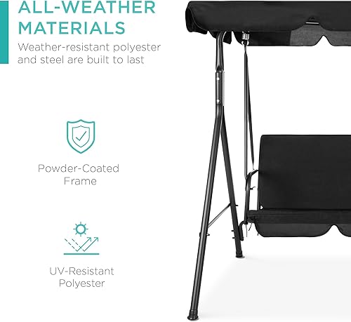 Miniatura 4 de Best Choice Products Silla columpio para patio al aire libre para 2 personas, banco colgante para jardín, piscina, patio trasero con toldo