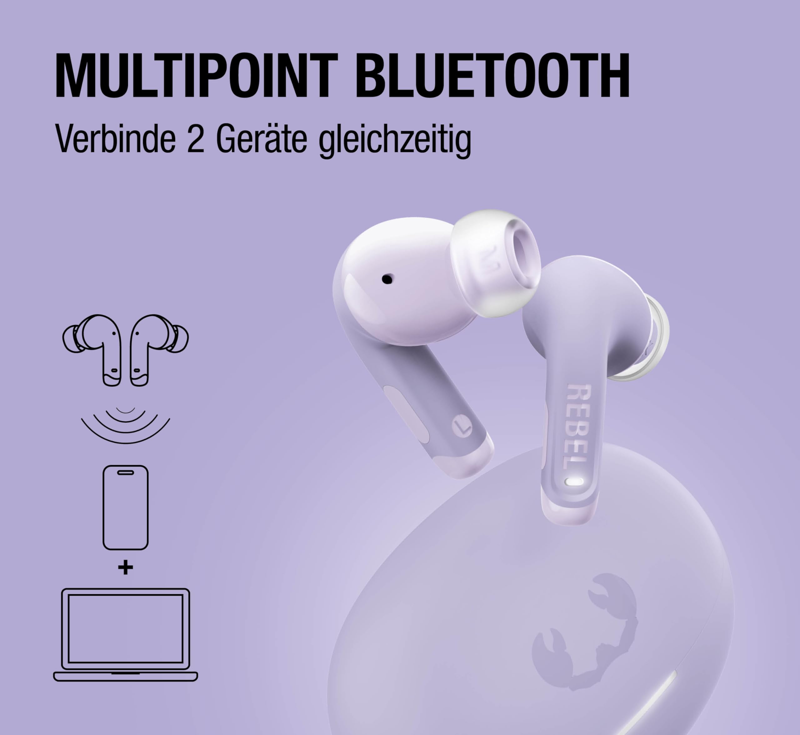Fresh 'n Rebel Twins Fuse 2 Wireless In-Ear Kopfhörer Noise Cancelling - Klarer Sound - 36h Akku - Bluetooth 6.0-2 Mikrofone zum Telefonieren - Quick Charge - Spritzwassergeschützt (Dreamy Lilac)