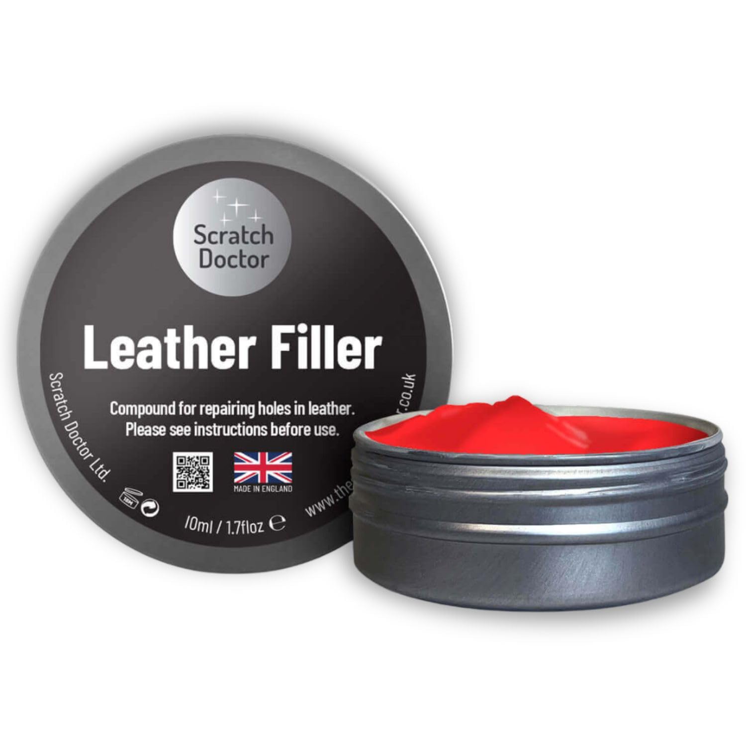 Scratch Doctor Leather Filler Repair Compound Fill Holes Cracks Scratches Scuffs on Leather Furniture Car Seats Shoes and Bags (Red, 10ml)