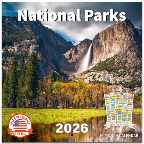 American National Parks Calendar 2026 - Deluxe 2026 Nature Wall Calendar Bundle with 100+ Reminder Stickers (Gifts, Office Supplies) | Made In The USA