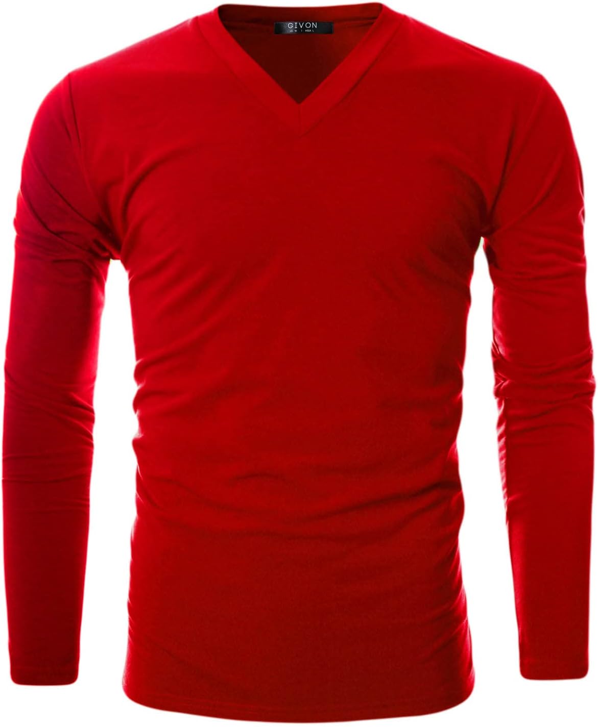GIVON Men’s Slim Fit Fleece V-Neck Long Sleeve T-Shirt – Lightweight Thermal Base Layer – Stretchy Soft Casual Tee Top