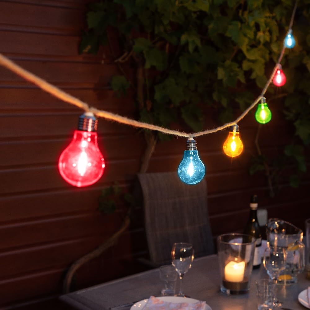 Noma Connectable Jute Rope Festoon Garden Lights, 10 Multicolour LED's, 6.8 m - Image 2