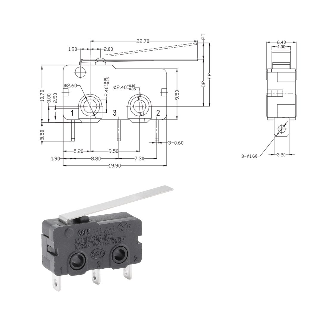 Aexit 5 sztuk G605-150S03A przycisk mikroprzełącznika krańcowego SPDT chwilowe działanie zatrzaskowe(5pcs G605-150S03A Micro-interrupteur à action momentanée SPDT Bouton