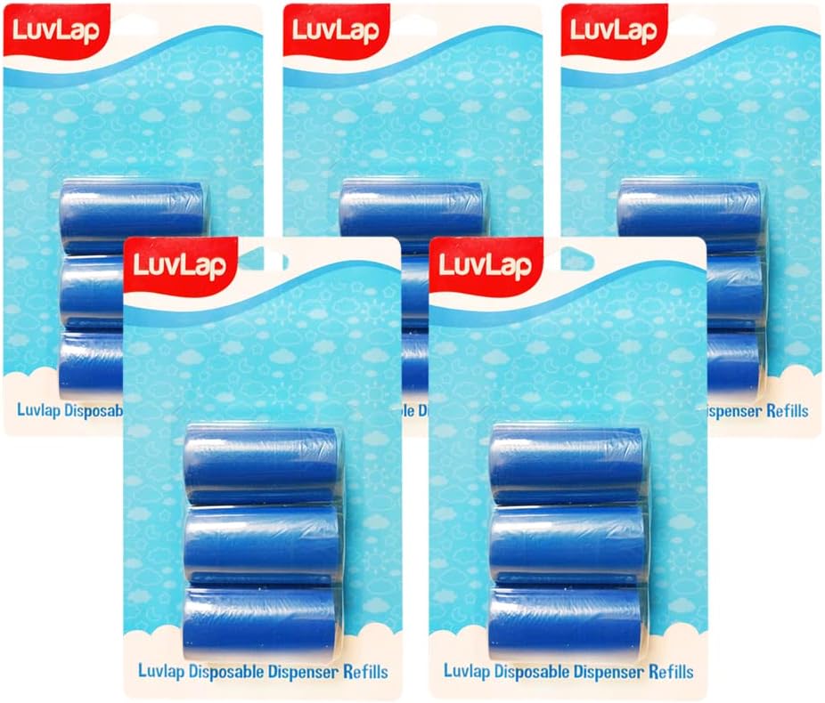 Luv Lap Disposable Dispenser Refill (Blue) (Buy 3 Get 2 Free) (15 Rolls 300 Bags)-Baby Nappy Bag, Pet Waste Bag, Scented Diaper Bag, Trash Bag, Garbage Bag, Colorful Plastic Bag, Poop Bag, Sacks