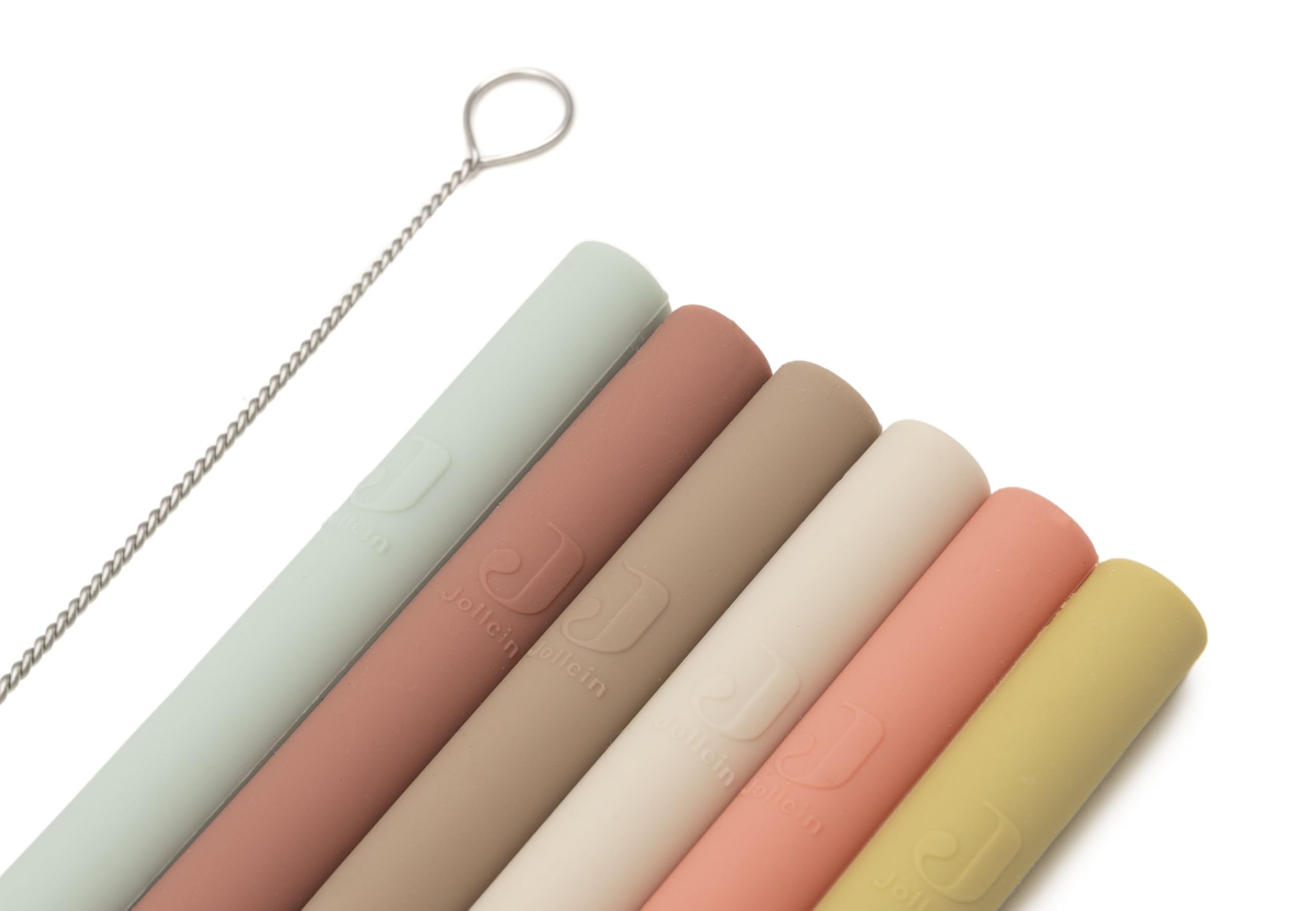 Jollein Pailles en silicone - Mixed Shades - lot de 6 - pailles réutilisables en 100% silicone - avec brosse de nettoyage - souples, sûres et compatibles lave-vaisselle