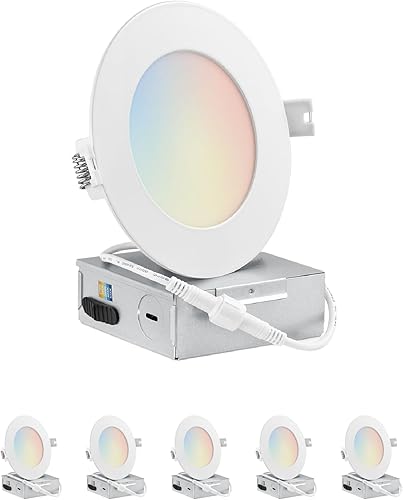 Qplus Iluminación empotrada de 4 pulgadas con caja de conexiones, ubicación húmeda, luces LED empotrables de 5 CCT regulables, 2700 K3000 K3500