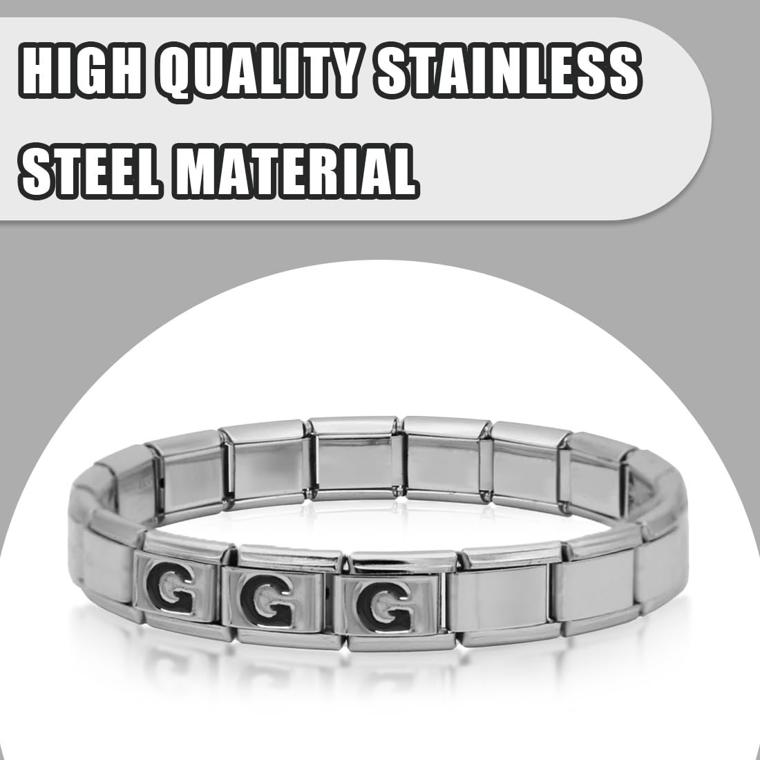 WeddHuis 1 pièce Italian Charms Lettre C Charm Armband Damen Abnehmbar hochwertigem Titan Stahl kreative Geschenkoption Laser G modulaire personnalisation (9 mm) (Acier Inoxydable)