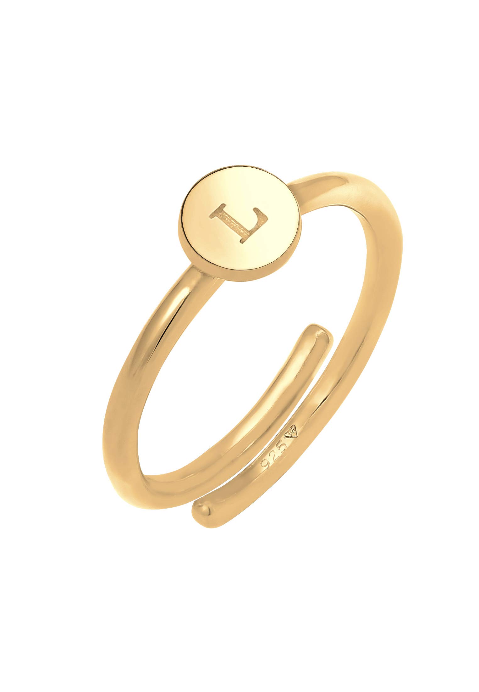 Elli Ring Women Letter L Basic Minimal Ajustable In 925 Sterling Silver Gold-Plated