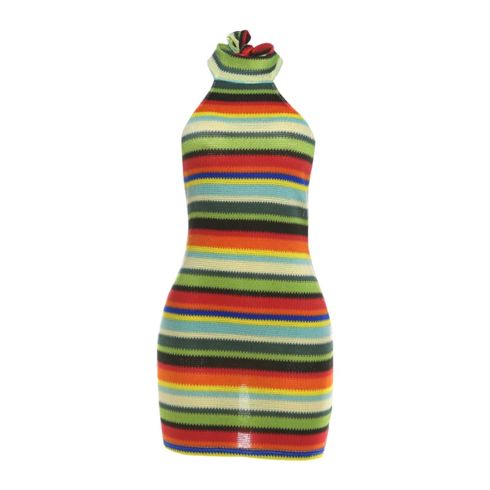 Veslyn dress Elegant Women D Halter Knit Mini Color Contrast Sleeveless Backless Bodycon Summer Club Party Dress-green-l