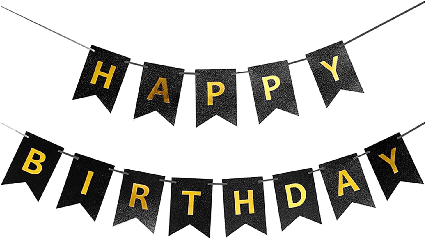 JIEEIN Black Happy Birthday Banner with Gold Letters for Birthday Party Decoration Supplies