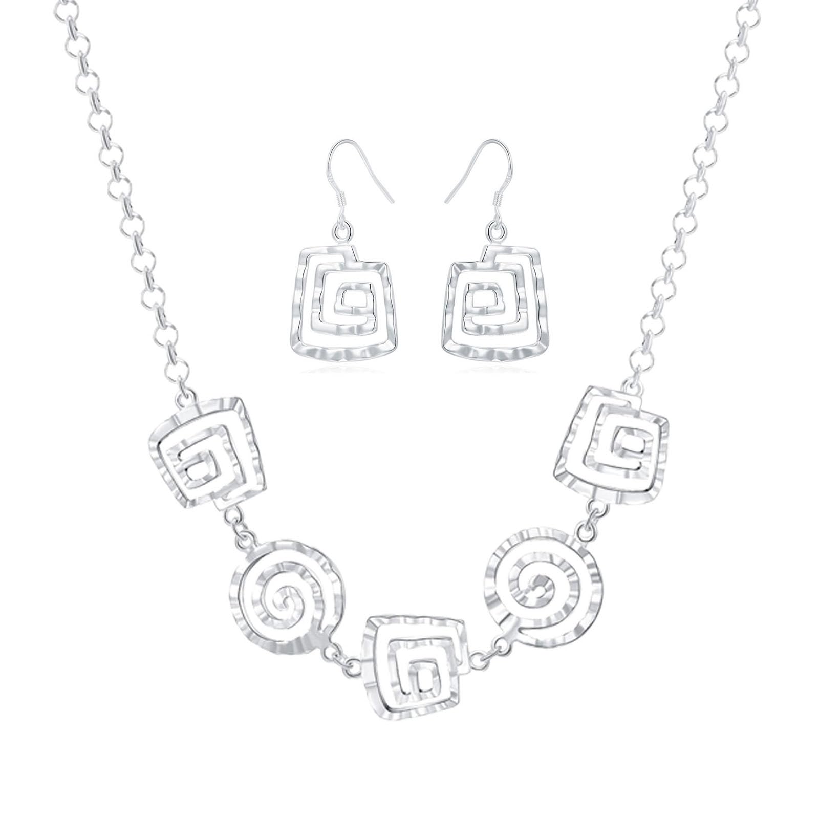 3 Circles Silver Hoop Earrings and Necklace Set for Women - 925 Plated Hypoallergenic Small Hoops