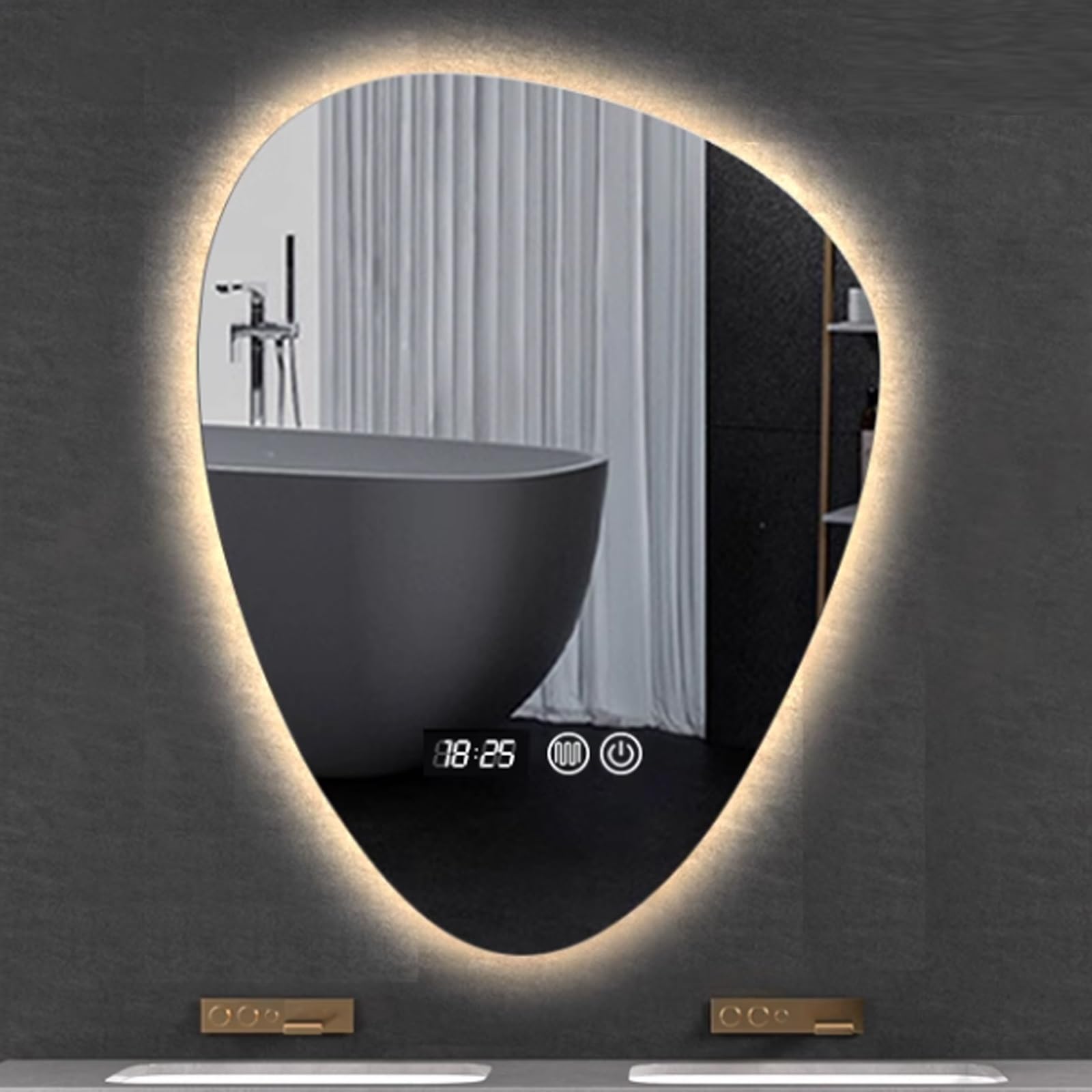 WJFTODAY Backlit LED Bathroom Mirror - Wall-Mounted, Shatterproof, 3-Color Dimmable, Anti-Fog & Makeup Vanity Mirror with Time & Temperature Display, Modern 50x70CM Design