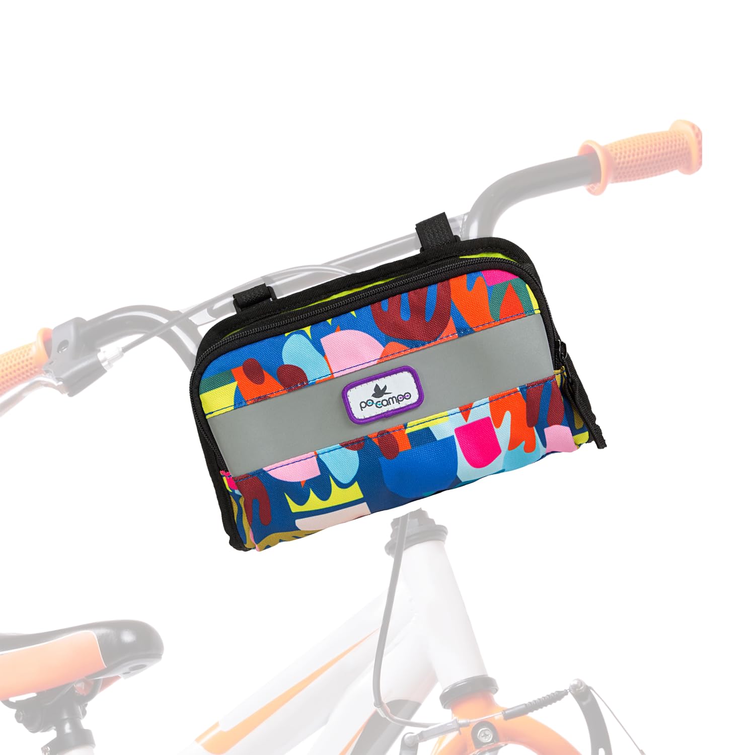 Po Campo Dart Kids Bike Handlebar Bag – Convertible Bicycle Front Bag with Shoulder Strap – Lightweight, Water-Resistant, Reflective – Easy Rip and Stick Mount for Kids Bikes & Scooters (Aquatic)