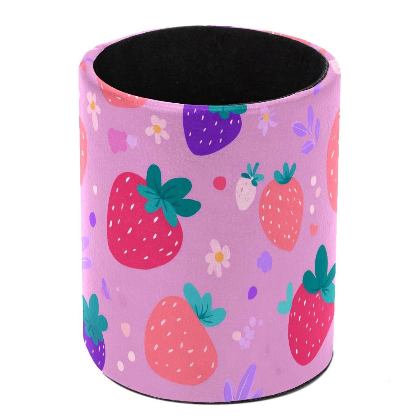 HEOEH Strawberry Pen Holder for Desk, PU Leather Pencil Holder Pen Cup Marker Holder Makeup Brush Holders, Desk Accessories & Workspace Organizers for Home, Office