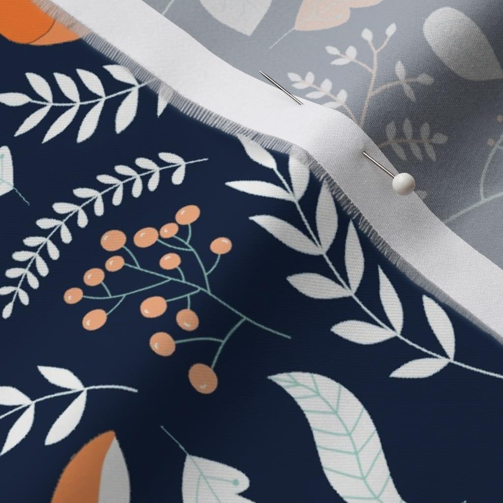 Spoonflower Fabric - Fox Foxes Navy Nursery Woodland Animals Kids Kids Room Animal Printed on Organic Cotton Sateen Fabric by The Yard - Sewing Quilting Apparel Home Decor