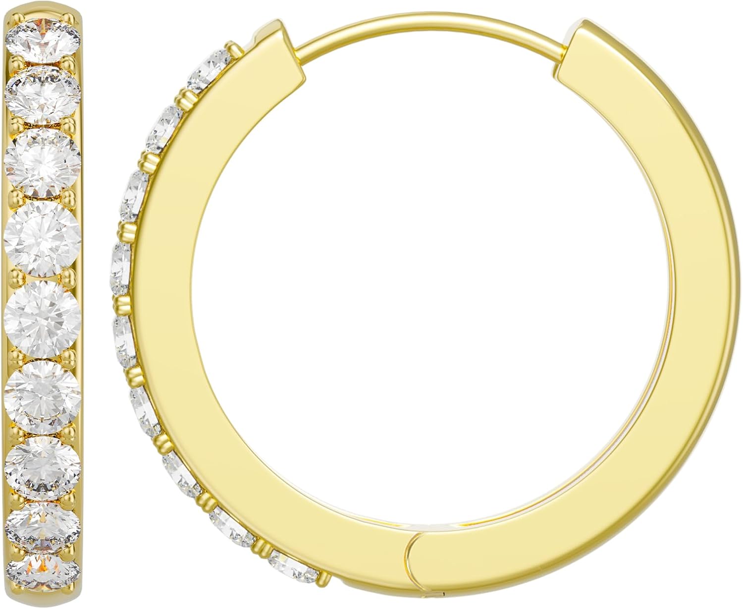 14K Gold Hoop Earrings for Women Hypoallergenic Lightweight Small Huggie Hoops with Round Cubic Zirconia 12mm 14mm 16mm 20mm 25mm 30mm